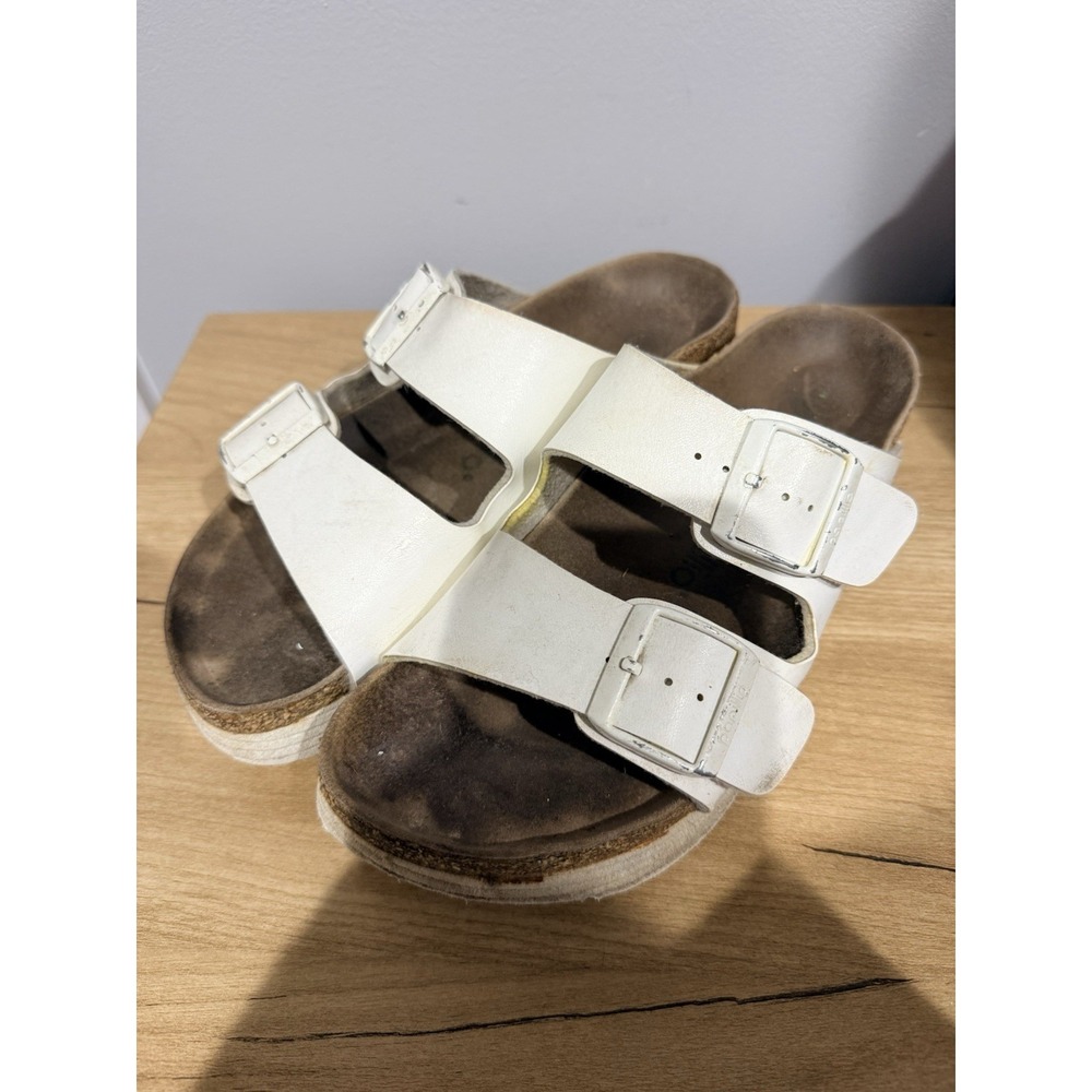 Papillio by Birkenstock Arizona Birko Flor Platform Sandals White Womens Sz 39 Q